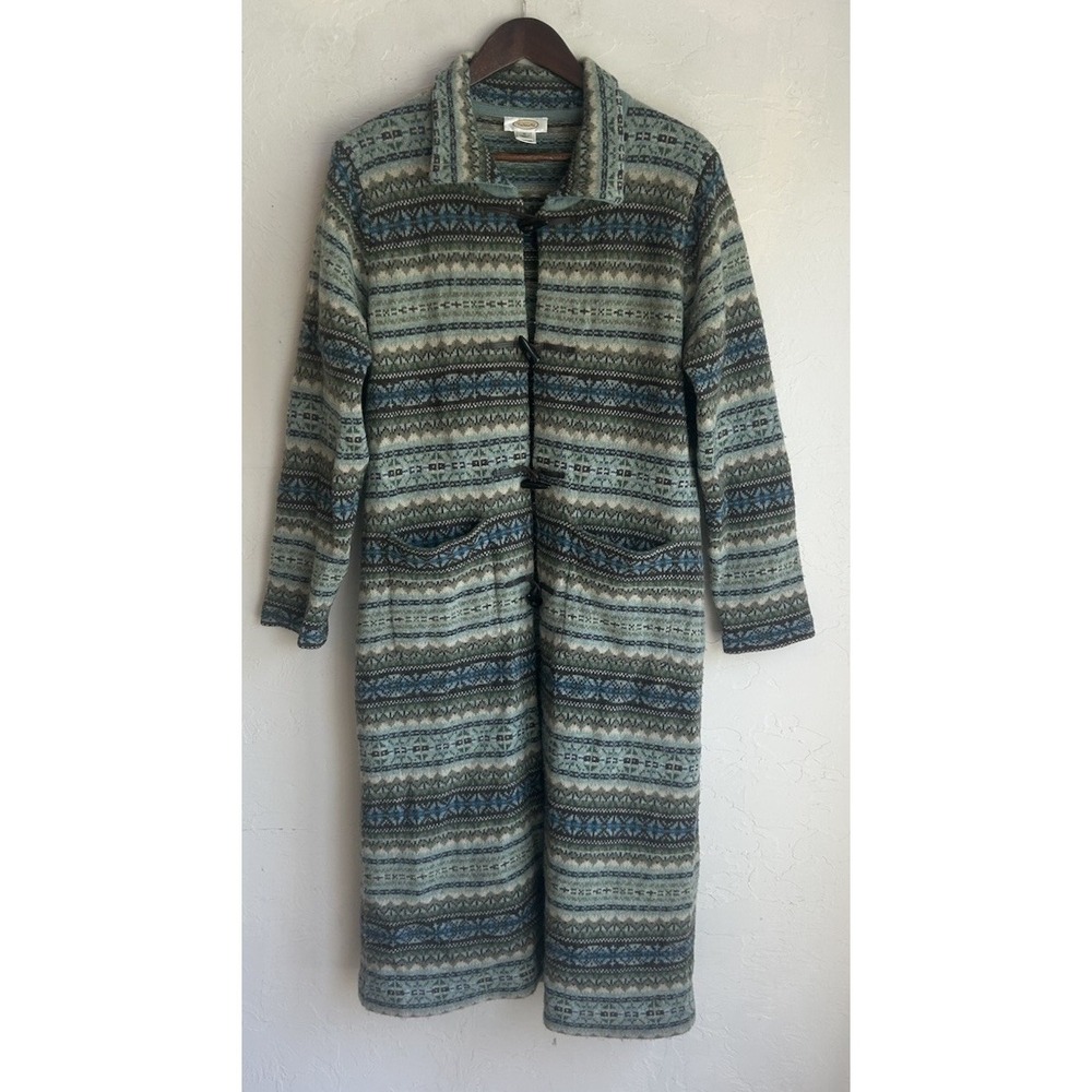 Vintage 90s Talbots Wool Fair Isle Nordic Sweater Duster Jacket M Cottagecore